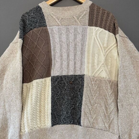 Orvis Men’s Round Neck Color Block Sweater Size Large 100% Cotton Preppy Style - Picture 2 of 12